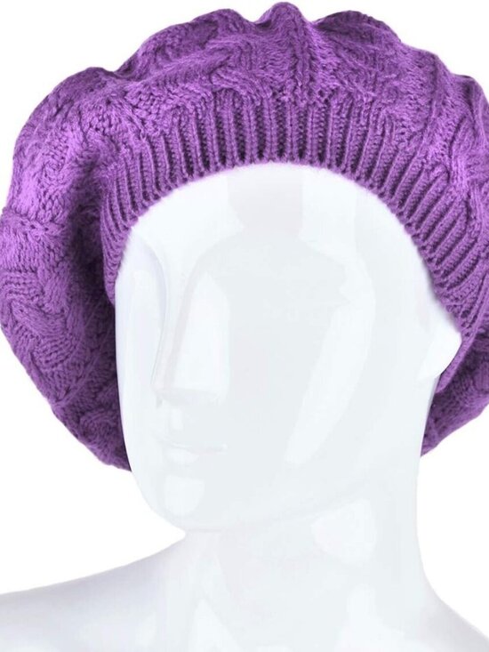 Women\'s Crochet Knitted Style Beanie Slouchy Hat Lavender main image 2